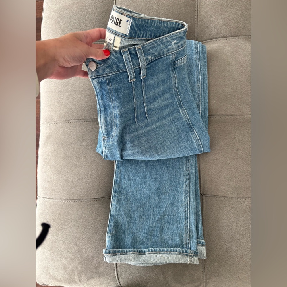 PAIGE Manhattan Mid Rise Blue Boots Jeans Size 29 Vintage Style Double Loops - Picture 7 of 15